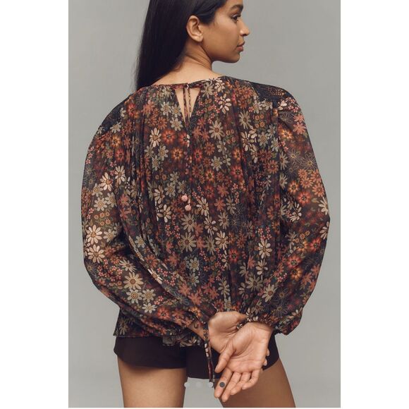 Stunning for Fall- FARM Rio for Anthropologie Floral Sheer Blouse Size: Medium C - Picture 12 of 12